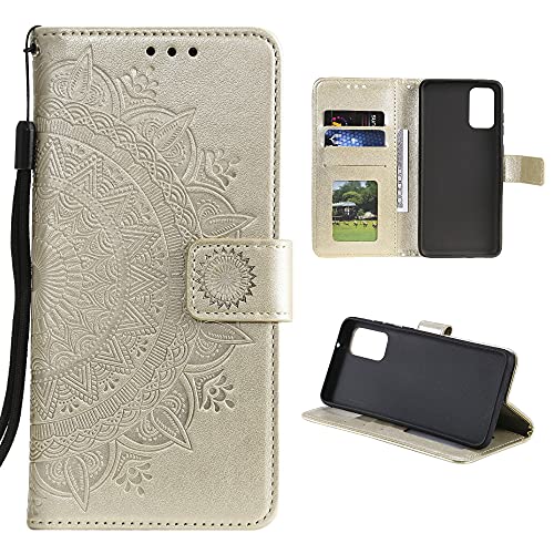 CoverKingz Handy Case kompatibel mit Xiaomi Redmi Note 10 5G/Poco M3 Pro 5G/4G - Handy Cover mit Kartenfach Phonecase - Smartphone Hülle klappbar Motiv Mandala Gold von CoverKingz