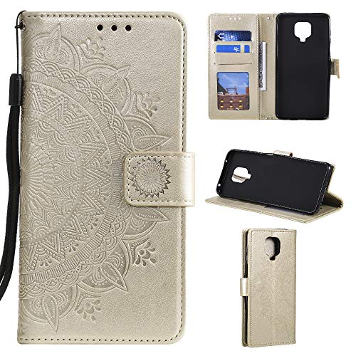 CoverKingz Handy Case kompatibel mit Xiaomi Redmi Note 9 Pro - Handy Cover mit Kartenfach Phonecase - Smartphone Hülle klappbar Motiv Mandala Gold von CoverKingz