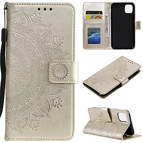 CoverKingz Handy Case kompatibel mit iPhone 13 - Handy Cover mit Kartenfach Phonecase - Smartphone Hülle klappbar Motiv Mandala Gold von CoverKingz