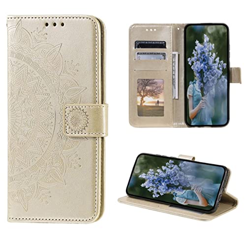 CoverKingz Handy Case kompatibel mit iPhone 14 Plus - Handy Cover mit Kartenfach Phonecase - Smartphone Hülle klappbar Motiv Mandala Gold von CoverKingz