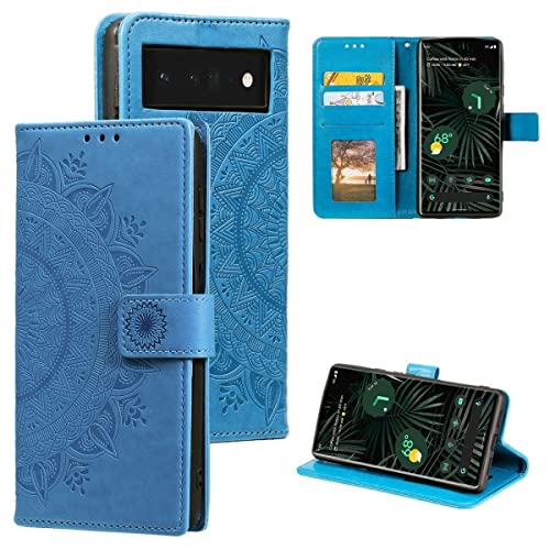 CoverKingz Handy Cover kompatibel mit Google Pixel 7 - Handyschutz mit Kartenfach Klapphülle - Bookcase Hülle aufklappbar Motiv Mandala Blau von CoverKingz