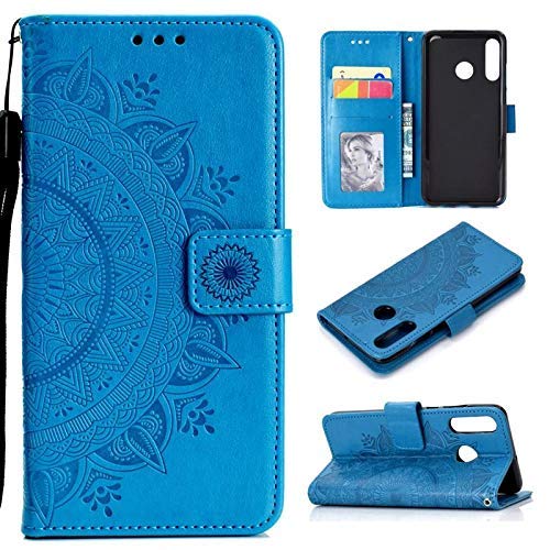 CoverKingz Handy Cover kompatibel mit Huawei P30 Lite - Handyschutz mit Kartenfach Klapphülle - Bookcase Hülle aufklappbar Motiv Mandala Blau von CoverKingz
