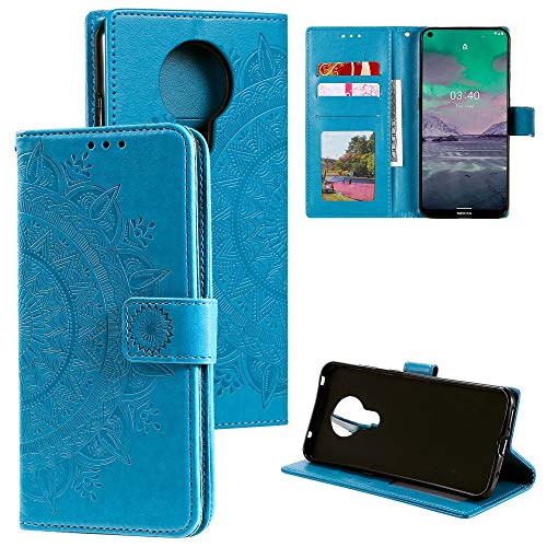 CoverKingz Handy Cover kompatibel mit Nokia 3.4 - Handyschutz mit Kartenfach Klapphülle - Bookcase Hülle aufklappbar Motiv Mandala Blau von CoverKingz