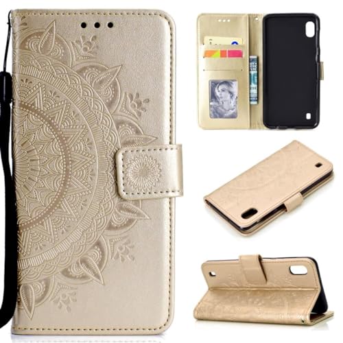 CoverKingz Handy Cover kompatibel mit Samsung Galaxy A31 - Handyschutz mit Kartenfach Klapphülle - Bookcase Hülle aufklappbar Motiv Mandala Gold von CoverKingz