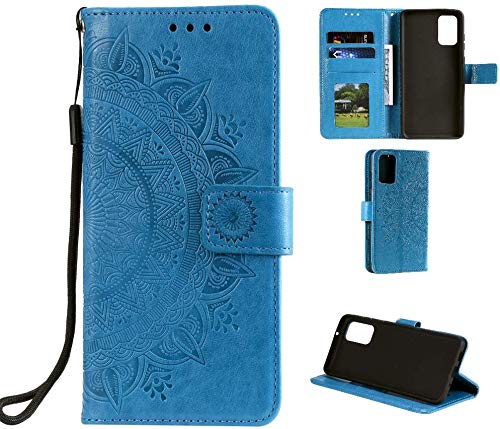 CoverKingz Handy Cover kompatibel mit Samsung Galaxy S20+ [6,7 Zoll] - Handyschutz mit Kartenfach Klapphülle - Bookcase Hülle aufklappbar Motiv Mandala Blau von CoverKingz