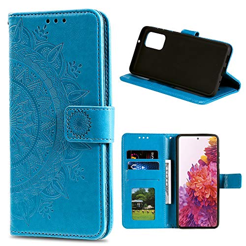 CoverKingz Handy Cover kompatibel mit Samsung Galaxy S20 FE [6,5 Zoll] - Handyschutz mit Kartenfach Klapphülle - Bookcase Hülle aufklappbar Motiv Mandala Blau von CoverKingz