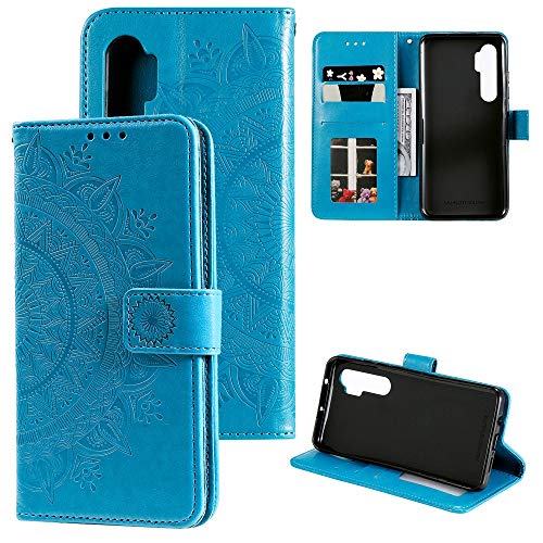 CoverKingz Handy Cover kompatibel mit Xiaomi Mi Note 10 Lite - Handyschutz mit Kartenfach Klapphülle - Bookcase Hülle aufklappbar Motiv Mandala Blau von CoverKingz