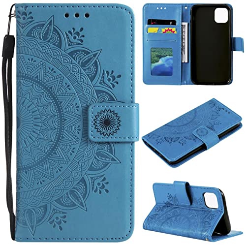 CoverKingz Handy Cover kompatibel mit iPhone 12 Mini [5,4 Zoll] - Handyschutz mit Kartenfach Klapphülle - Bookcase Hülle aufklappbar Motiv Mandala Blau von CoverKingz