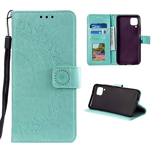 CoverKingz Handy Hülle kompatibel mit Samsung Galaxy A12 - Handyhülle mit Kartenfach Bookcover Case - Handy Tasche klappbar Motiv Mandala Grün von CoverKingz