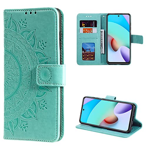 CoverKingz Handy Hülle kompatibel mit Xiaomi Redmi Note 11 Pro/Note 11 Pro Plus - Handyhülle mit Kartenfach Bookcover Case - Handy Tasche klappbar Motiv Mandala Grün von CoverKingz