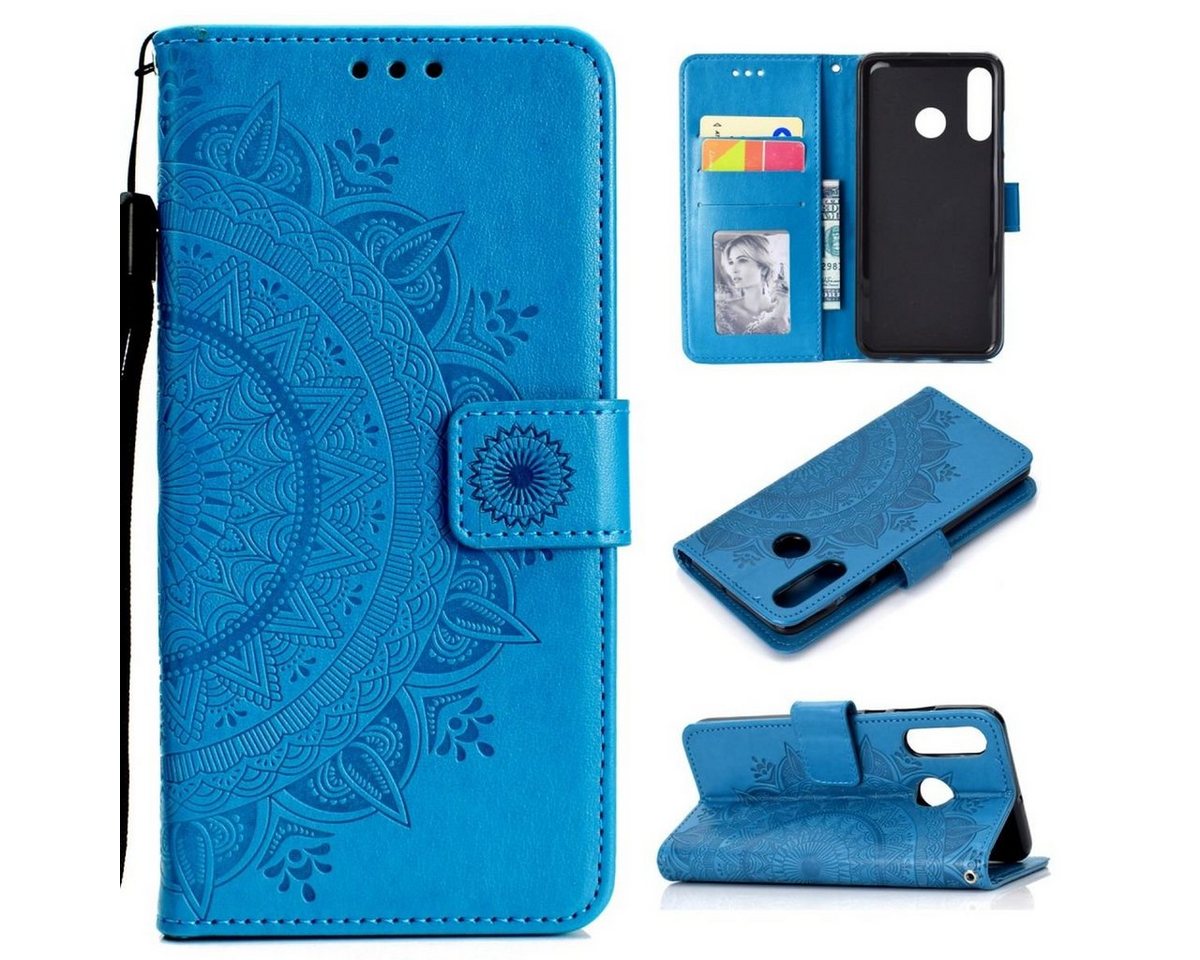 CoverKingz Handyhülle Huawei P30 Lite Handyhülle Flip Case Cover Handytasche Mandala Blau 15,2 cm (6 Zoll), Klapphülle Schutzhülle mit Kartenfach Schutztasche Motiv Mandala von CoverKingz