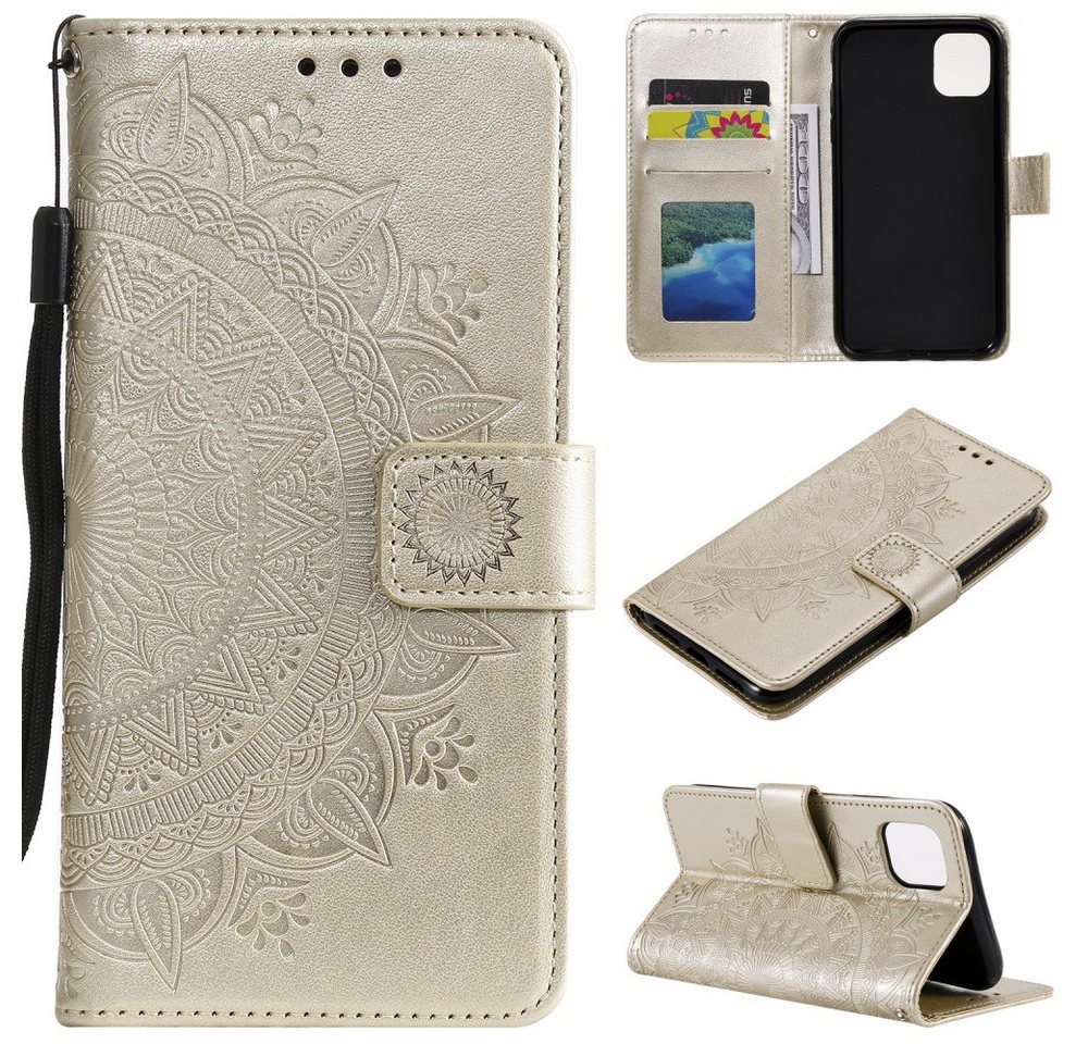 CoverKingz Handyhülle Hülle für Apple iPhone 12 Mini Handyhülle Flip Case Cover Tasche, Klapphülle Schutzhülle mit Kartenfach Schutztasche Motiv Mandala von CoverKingz