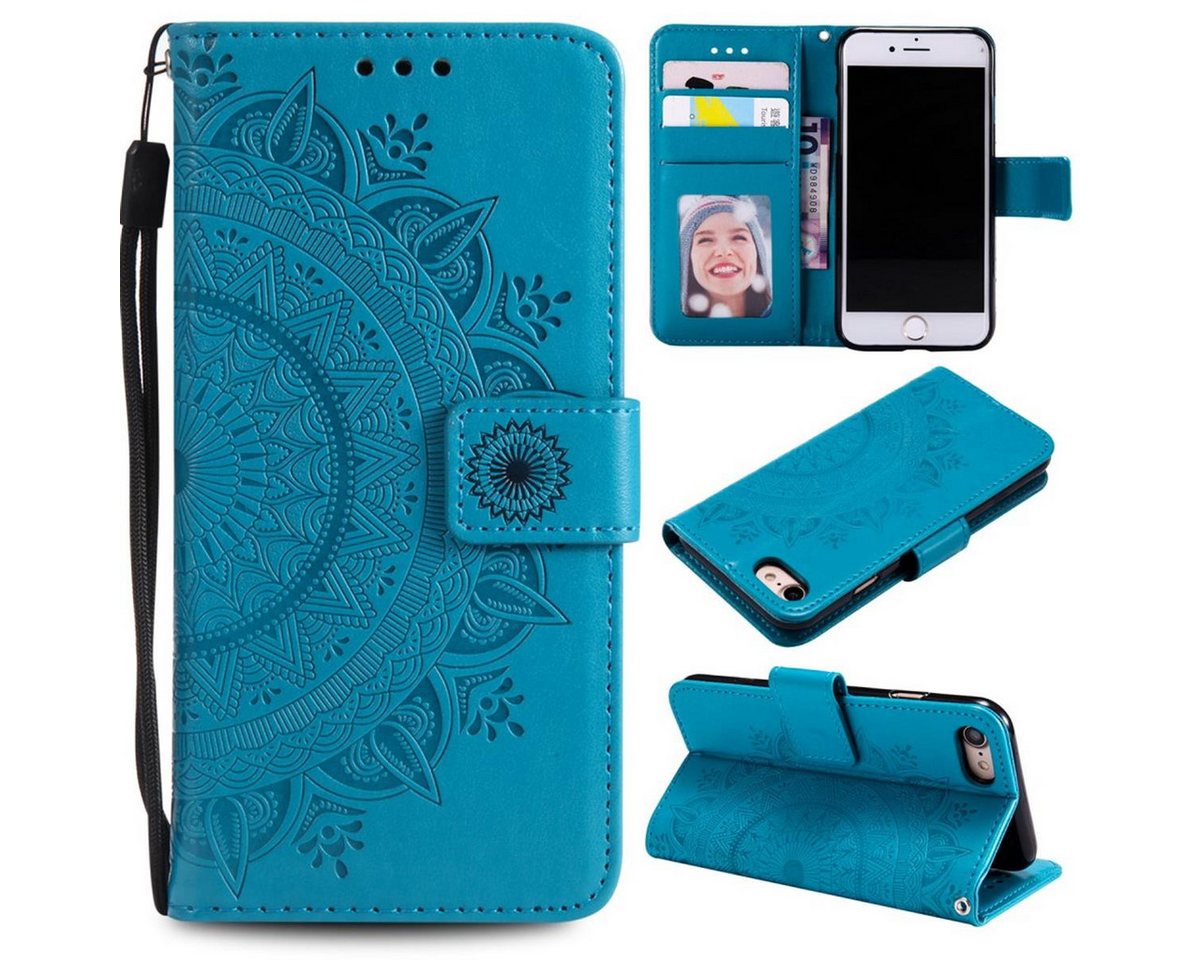CoverKingz Handyhülle Hülle für Apple iPhone SE 2020/2022 Handyhülle Flip Case Klapphülle 12,2 cm (4,8 Zoll), Klapphülle Schutzhülle mit Kartenfach Schutztasche Motiv Mandala von CoverKingz