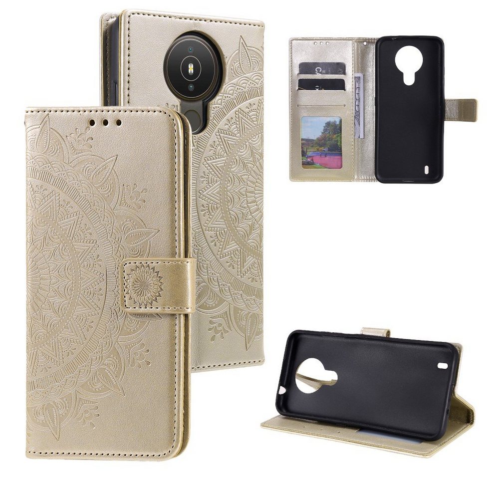 CoverKingz Handyhülle Hülle für Nokia 1.4 Handyhülle Flip Case Cover Schutzhülle Tasche 16,5 cm (6,5 Zoll), Klapphülle Schutzhülle mit Kartenfach Schutztasche Motiv Mandala von CoverKingz