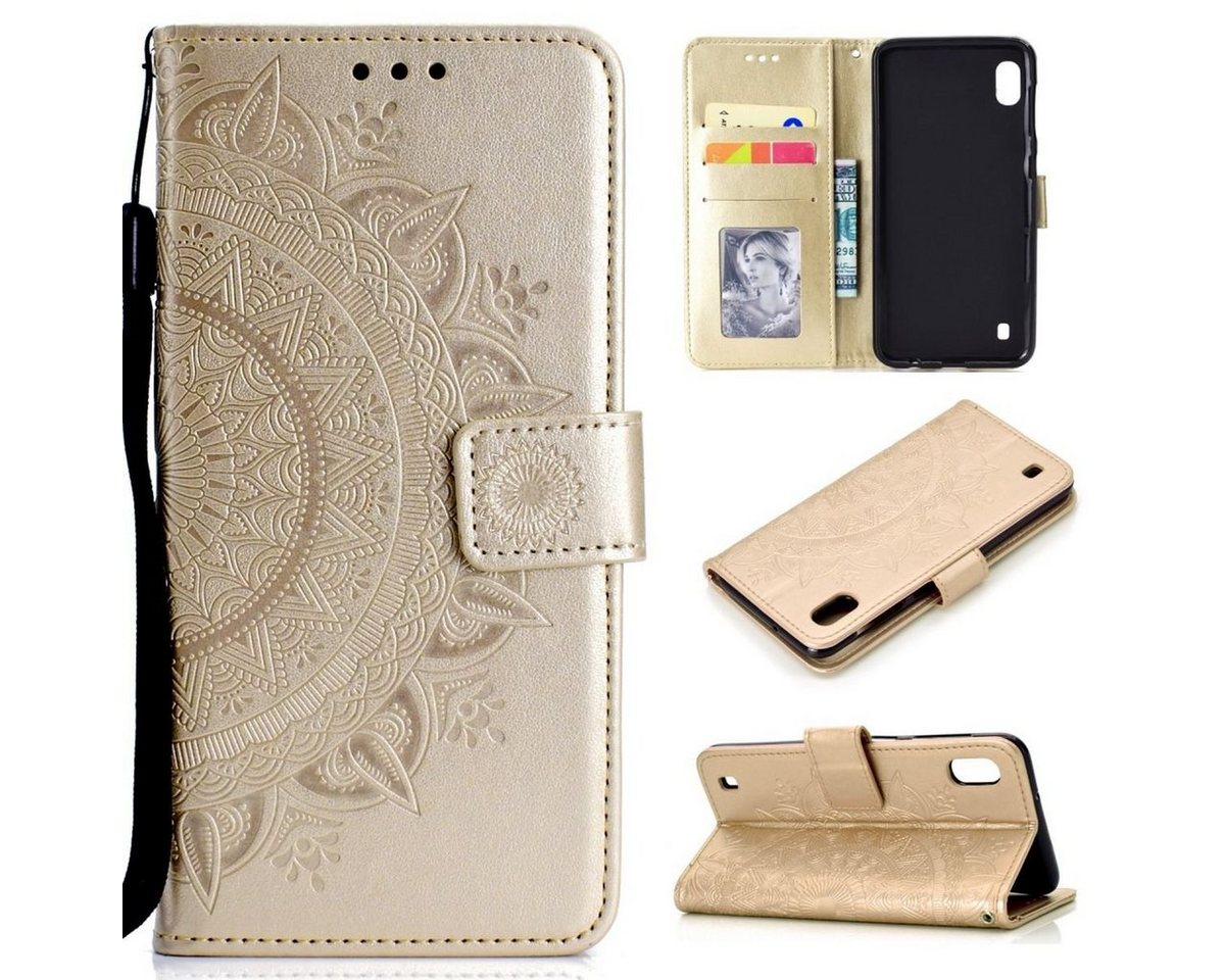 CoverKingz Handyhülle Hülle für Samsung Galaxy A10 Handyhülle Schutz Tasche Flip Case Etui 15,75 cm (6,2 Zoll), Klapphülle Schutzhülle mit Kartenfach Schutztasche Motiv Mandala von CoverKingz