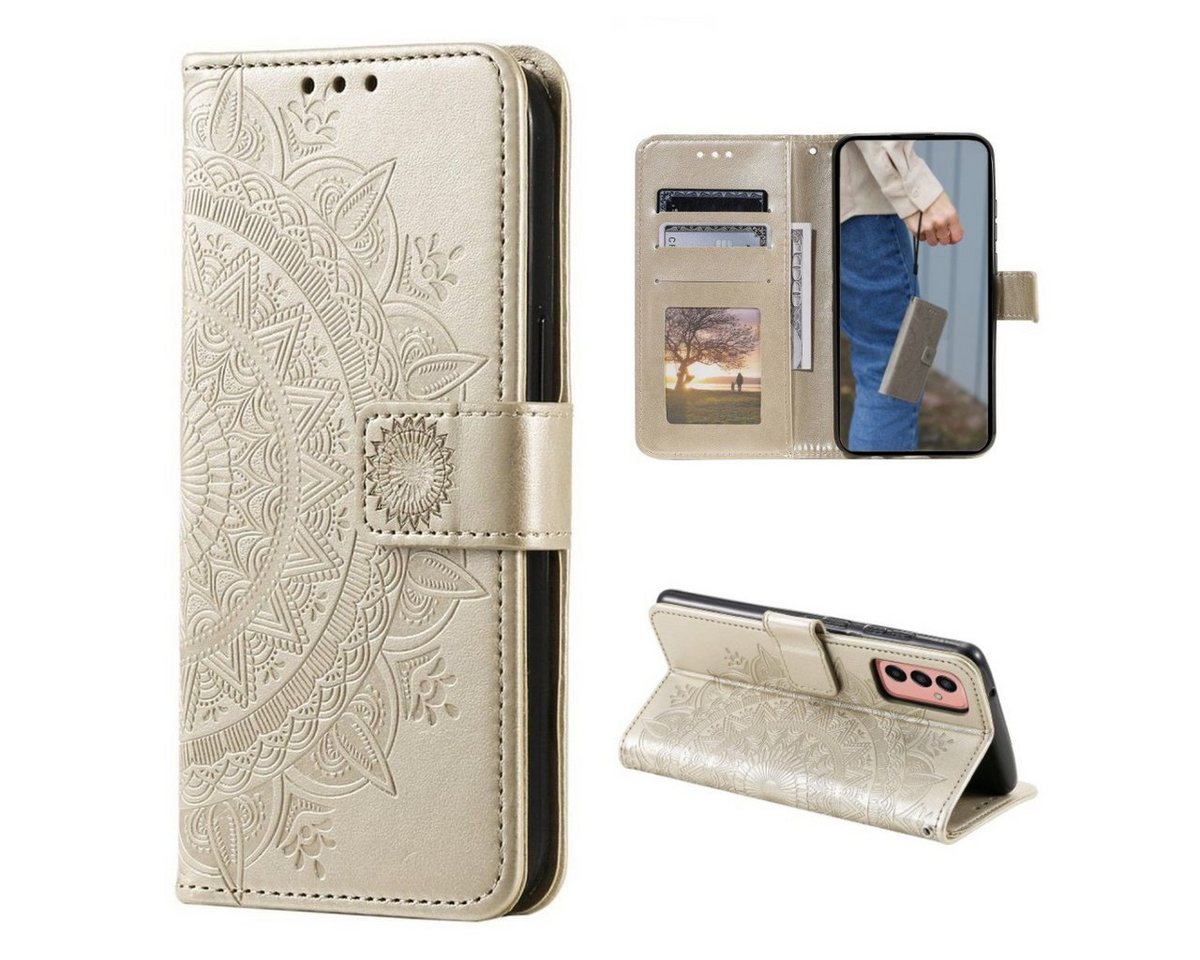 CoverKingz Handyhülle Hülle für Samsung Galaxy A14 4G/5G Handyhülle Flip Case Cover Etui 16,72cm (6,6 Zoll), Klapphülle Schutzhülle mit Kartenfach Schutztasche Motiv Mandala von CoverKingz