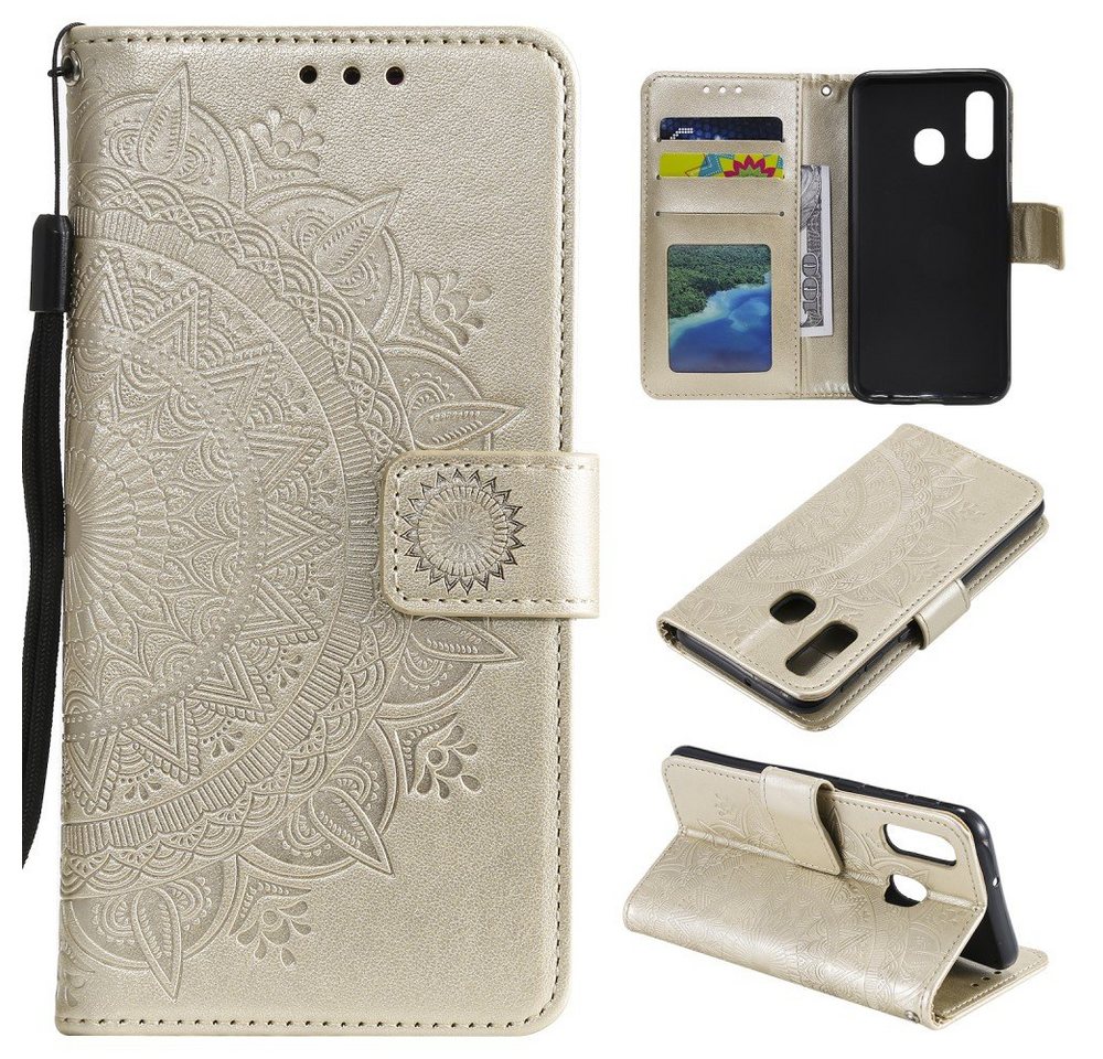 CoverKingz Handyhülle Hülle für Samsung Galaxy A20e Handyhülle Schutz Tasche Flip Case Etui 16,5 cm (6,5 Zoll), Klapphülle Schutzhülle mit Kartenfach Schutztasche Motiv Mandala von CoverKingz