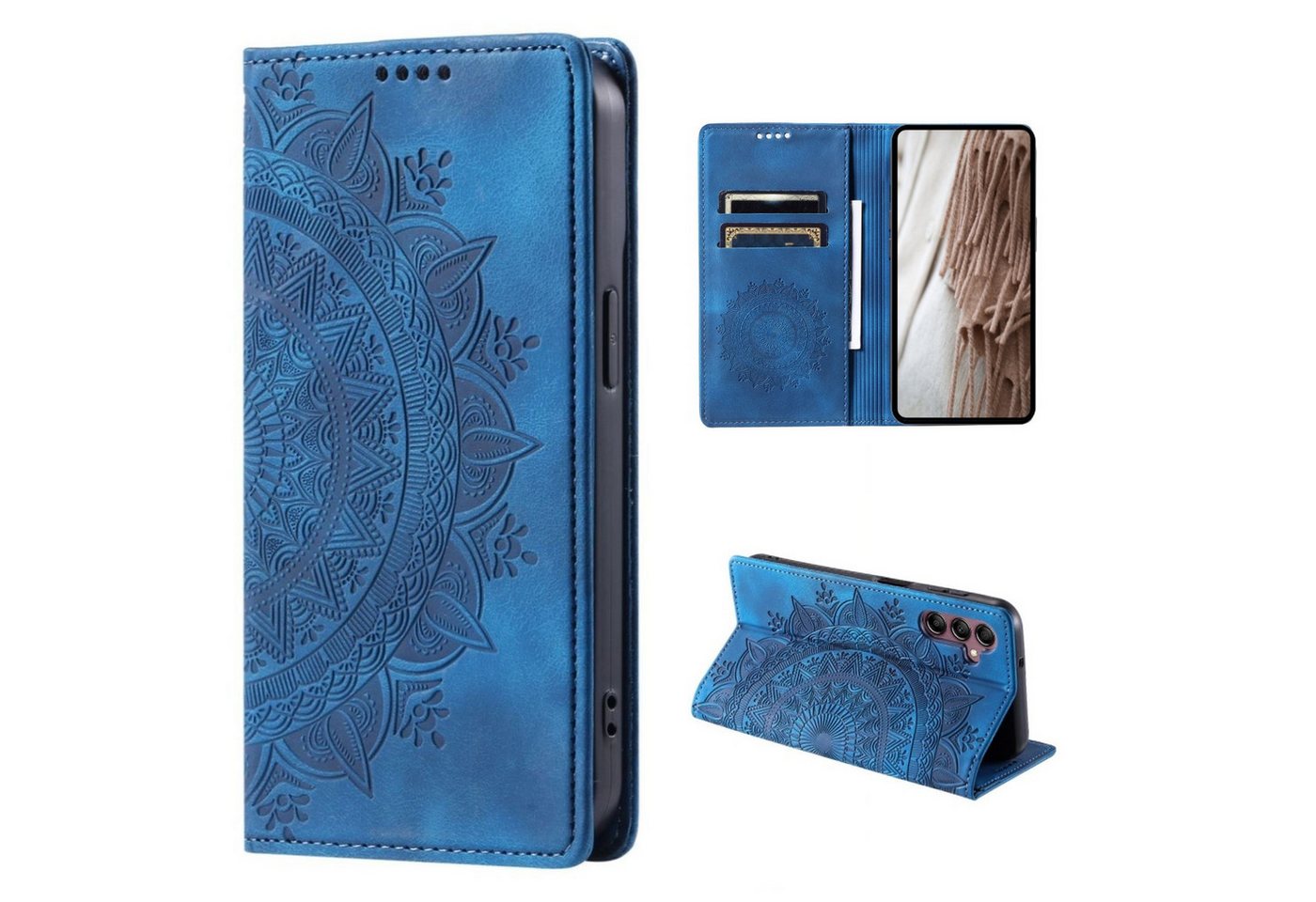CoverKingz Handyhülle Hülle für Samsung Galaxy A25 5G Handyhülle Flip Case Cover Tasche 16,4 cm (6,5 Zoll), Klapphülle Schutzhülle mit Kartenfach Schutztasche Motiv Mandala von CoverKingz