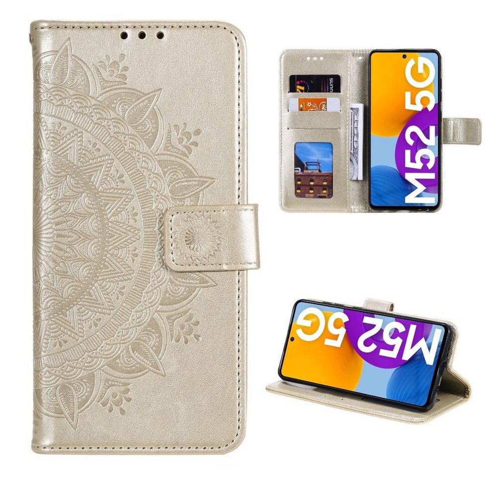 CoverKingz Handyhülle Hülle für Samsung Galaxy M52 5G Handyhülle Flip Case Cover Etui 16,95 cm (6,7 Zoll), Klapphülle Schutzhülle mit Kartenfach Schutztasche Motiv Mandala von CoverKingz