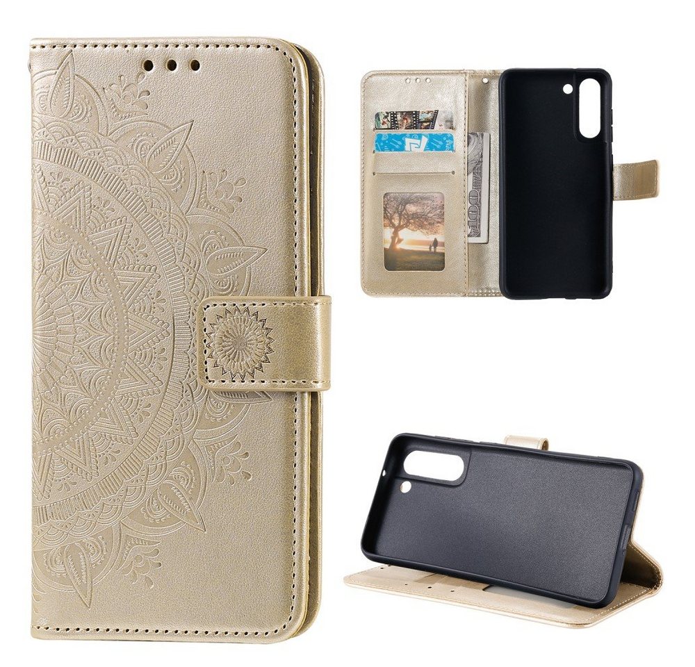 CoverKingz Handyhülle Hülle für Samsung Galaxy S21 FE Handyhülle Flip Case Cover Tasche 16,5 cm (6,5 Zoll), Klapphülle Schutzhülle mit Kartenfach Schutztasche Motiv Mandala von CoverKingz