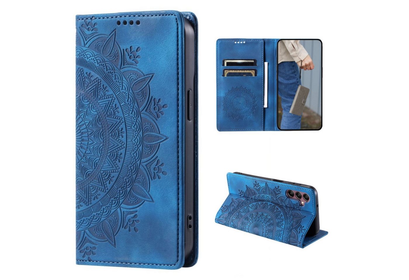 CoverKingz Handyhülle Hülle für Samsung Galaxy S23 FE Handyhülle Flip Case Cover Tasche 16,3 cm (6,4 Zoll), Klapphülle Schutzhülle mit Kartenfach Schutztasche Motiv Mandala von CoverKingz