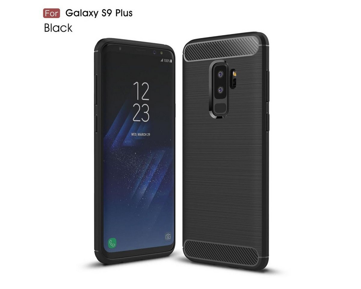 CoverKingz Handyhülle Hülle für Samsung Galaxy S9 Plus Handyhülle Cover Bumper Soft Case, Carbon Look Brushed Design von CoverKingz