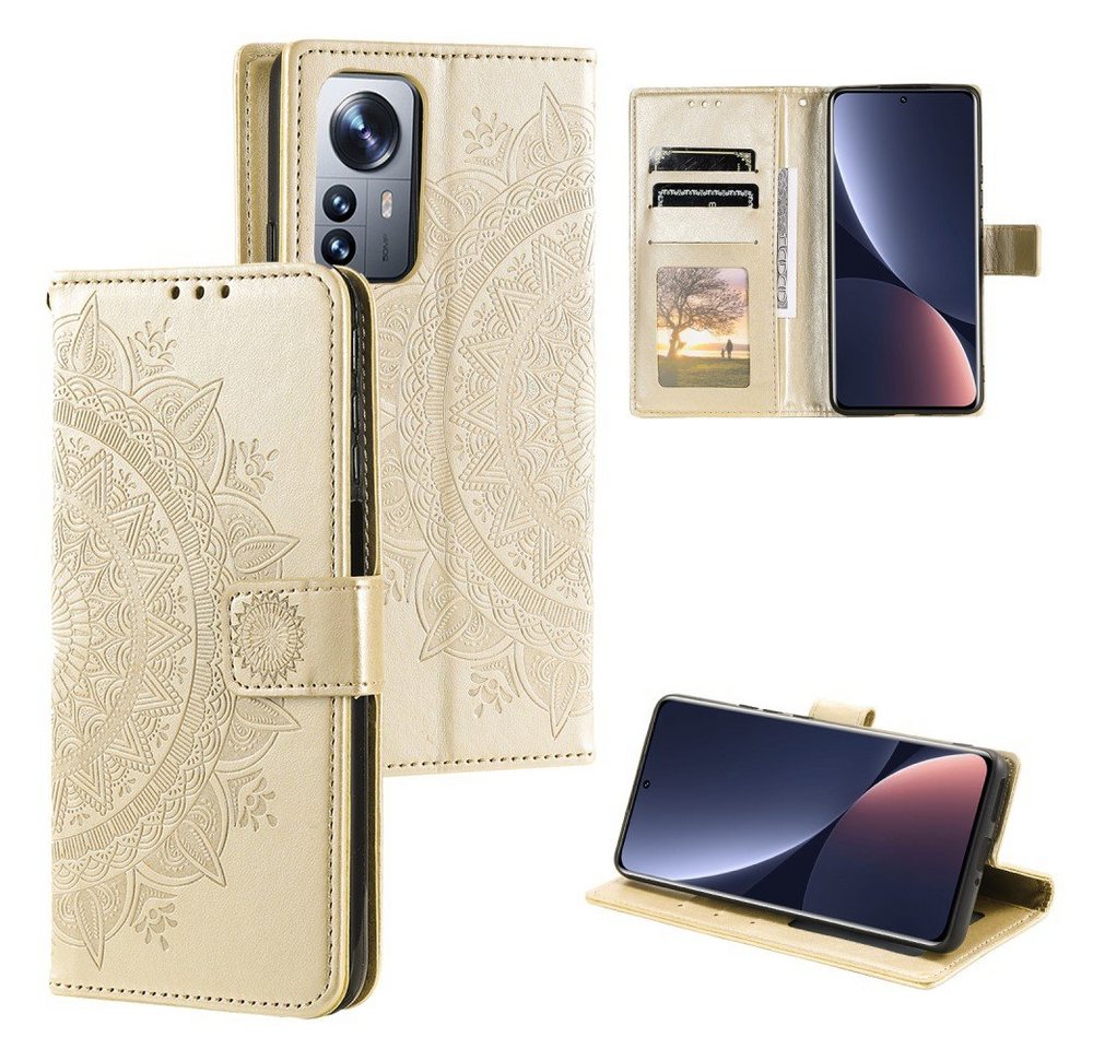 CoverKingz Handyhülle Hülle für Xiaomi 12 Pro Handyhülle Flip Case Cover Tasche Etui 17,03 cm (6,7 Zoll), Klapphülle Schutzhülle mit Kartenfach Schutztasche Motiv Mandala von CoverKingz