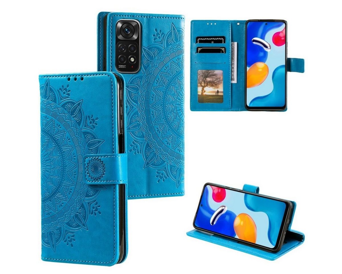 CoverKingz Handyhülle Hülle für Xiaomi Redmi Note 11/11S 4G/Poco M4 Pro Handy Flip Case 16,5 cm (6,5 Zoll), Klapphülle Schutzhülle mit Kartenfach Schutztasche Motiv Mandala von CoverKingz