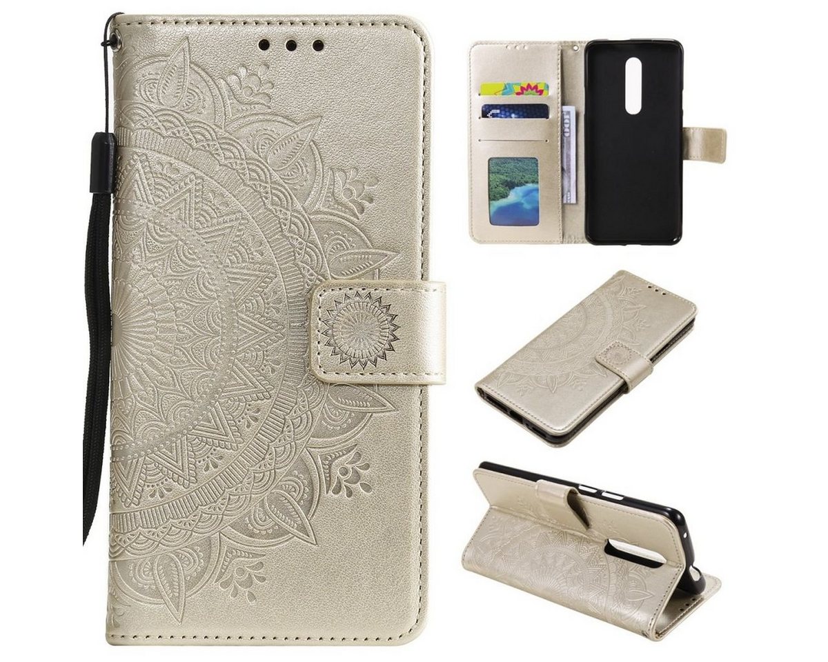 CoverKingz Handyhülle Nokia 2.4 Handy Hülle Flip Case Cover Schutzhülle Tasche Mandala Gold, Klapphülle Schutzhülle mit Kartenfach Schutztasche Motiv Mandala von CoverKingz