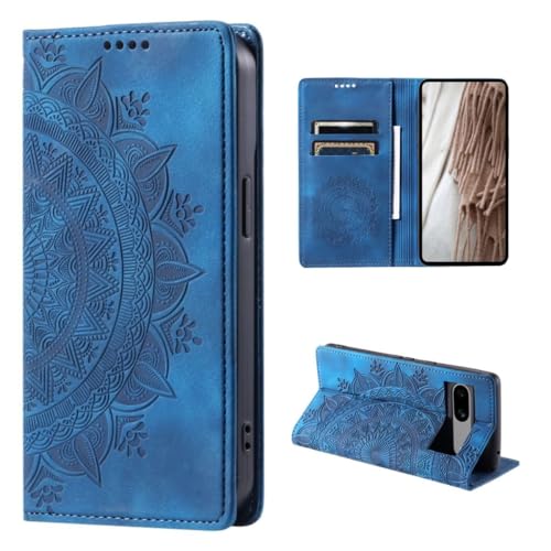 CoverKingz Handyhülle für Google Pixel 8a - Handytasche mit Kartenfach Klapphülle Cover - Handy Hülle klappbar Motiv Mandala Blau von CoverKingz