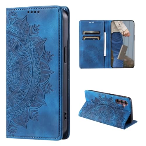 CoverKingz Handyhülle für Samsung Galaxy A15 - Handytasche mit Kartenfach Klapphülle Cover - Handy Hülle klappbar Motiv Mandala Blau von CoverKingz