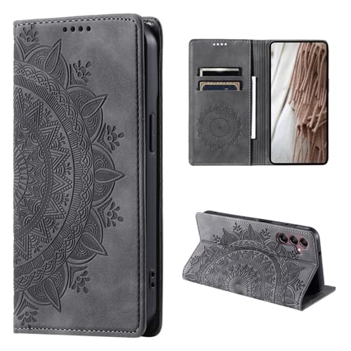 CoverKingz Handyhülle für Samsung Galaxy A25 5G - Handytasche mit Kartenfach Phone Case Cover - Handy Hülle klappbar Motiv Mandala Grau von CoverKingz