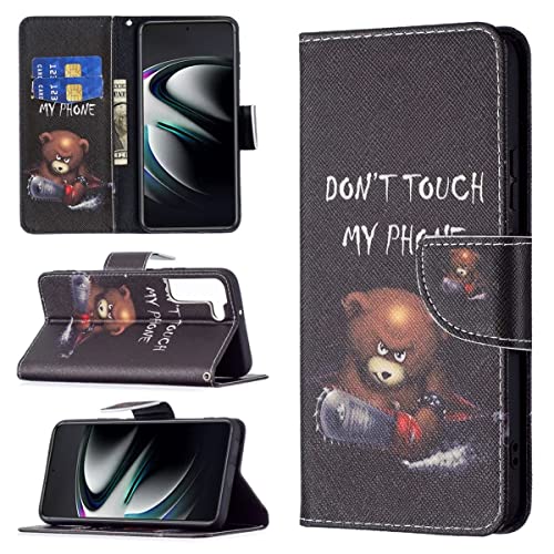 CoverKingz Handyhülle für Samsung Galaxy S22+ (Plus) - Handytasche mit Kartenfach Galaxy S22+ (Plus) Cover - Handy Hülle klappbar Motiv Don't Touch My Phone Bär von CoverKingz