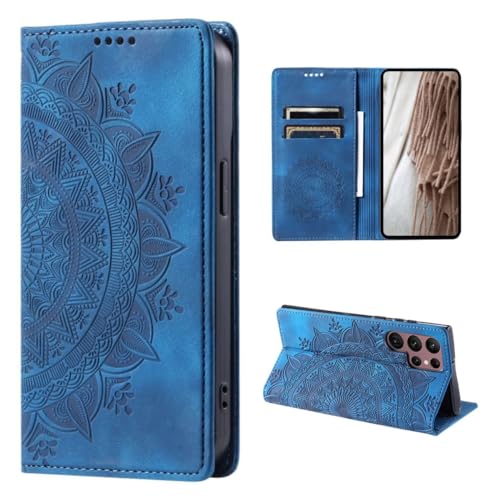 CoverKingz Handyhülle für Samsung Galaxy S24 Ultra - Handytasche mit Kartenfach Klapphülle Cover - Handy Hülle klappbar Motiv Mandala Blau von CoverKingz