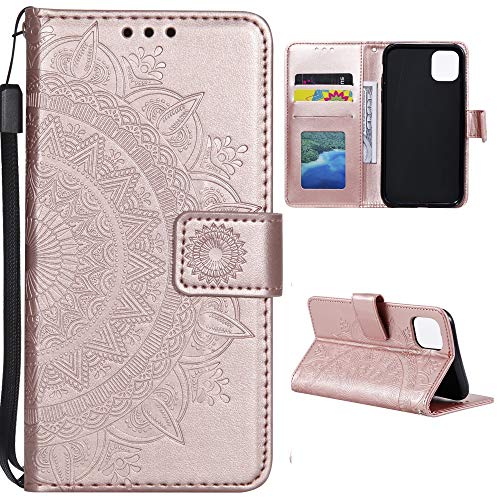 CoverKingz Handyhülle kompatibel mit Xiaomi 11 Lite 5G NE/Mi 11 Lite 5G - Handytasche mit Kartenfach Klapphülle Case - Handy Hülle klappbar Motiv Mandala Rosegold von CoverKingz