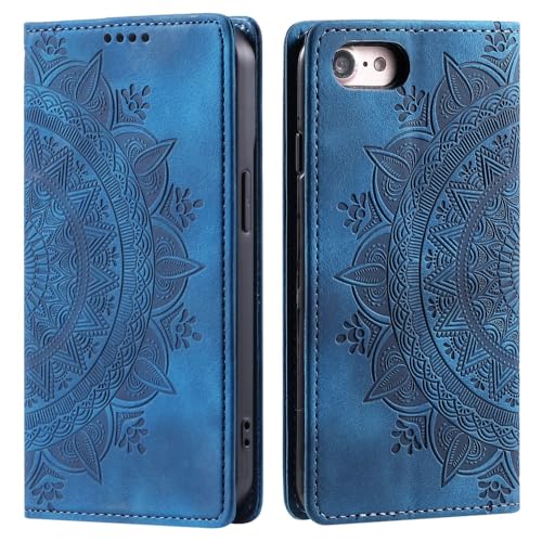 CoverKingz Handyhülle kompatibel mit iPhone 16e - Handytasche mit Kartenfach Klapphülle Cover - Handy Hülle klappbar Motiv Mandala Blau von CoverKingz