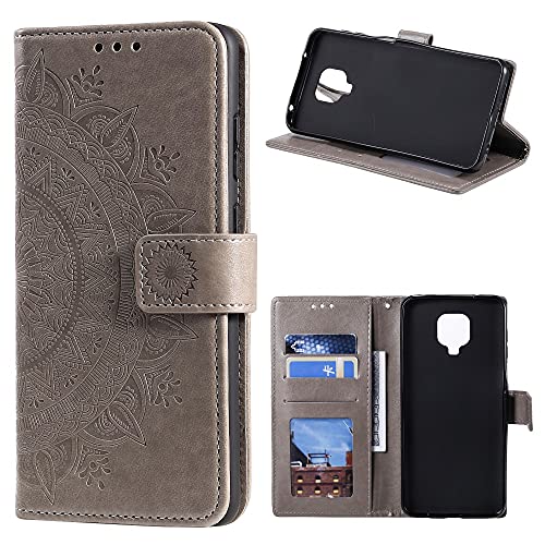 CoverKingz Handytasche kompatibel mit Motorola Moto G9 Play - Handy Case mit Kartenfach Handyhülle - Flipcase klappbar Motiv Mandala Grau von CoverKingz