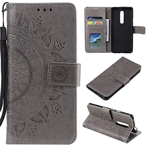 CoverKingz Handytasche kompatibel mit Nokia 2.4 - Handy Case mit Kartenfach Handyhülle - Flipcase klappbar Motiv Mandala Grau von CoverKingz