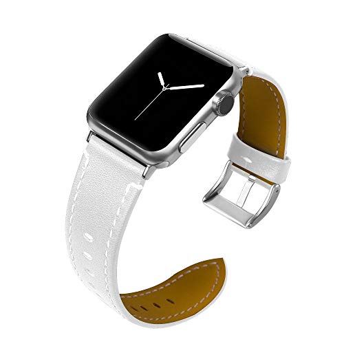 CoverKingz Leder Armband kompatibel mit Apple Watch Armband 42mm/44mm/45mm/49mm - Lederarmband für Apple Watch Series Ultra 2/Ultra/9/8/7/6/SE/5/4/3/2 - Ersatzarmband mit Dornschließe - Lederband Weiß von CoverKingz