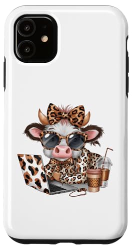 Work from Home Kuh Kaffee Tier Druck Leopard Laptop Damen Hülle für iPhone 11 Work from Home Kuh Kaffee Tier Druck Leopard Laptop Damen Hülle für iPhone 11 von Cow Tees NYC