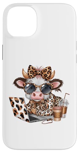 Work from Home Kuh Kaffee Tier Druck Leopard Laptop Damen Hülle für iPhone 14 Plus von Cow Tees NYC