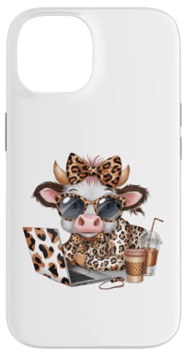 Work from Home Kuh Kaffee Tier Druck Leopard Laptop Damen Hülle für iPhone 14 Work from Home Kuh Kaffee Tier Druck Leopard Laptop Damen Hülle für iPhone 14 von Cow Tees NYC