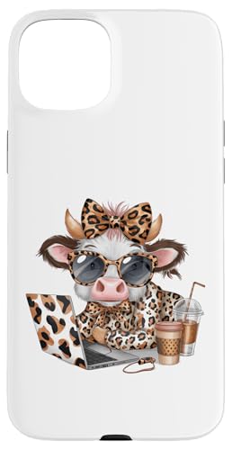 Work from Home Kuh Kaffee Tier Druck Leopard Laptop Damen Hülle für iPhone 15 Plus Work from Home Kuh Kaffee Tier Druck Leopard Laptop Damen Hülle für iPhone 15 Plus von Cow Tees NYC