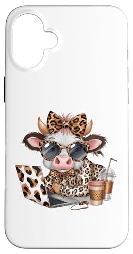 Work from Home Kuh Kaffee Tier Druck Leopard Laptop Damen Hülle für iPhone 16 Plus Work from Home Kuh Kaffee Tier Druck Leopard Laptop Damen Hülle für iPhone 16 Plus von Cow Tees NYC