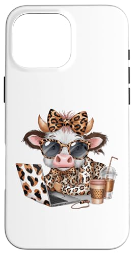 Work from Home Kuh Kaffee Tier Druck Leopard Laptop Damen Hülle für iPhone 16 Pro Max Work from Home Kuh Kaffee Tier Druck Leopard Laptop Damen Hülle für iPhone 16 Pro Max von Cow Tees NYC