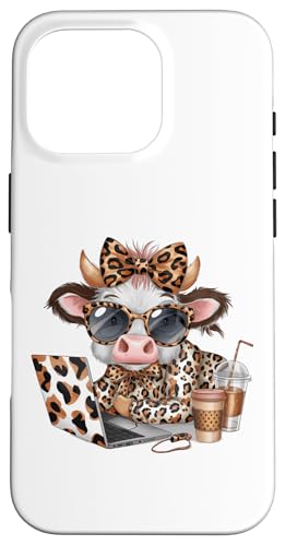Work from Home Kuh Kaffee Tier Druck Leopard Laptop Damen Hülle für iPhone 16 Pro Work from Home Kuh Kaffee Tier Druck Leopard Laptop Damen Hülle für iPhone 16 Pro von Cow Tees NYC