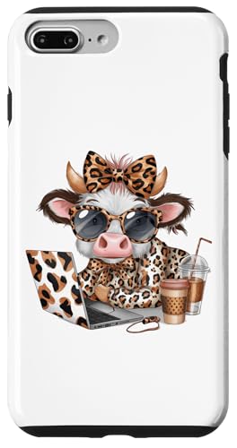 Work from Home Kuh Kaffee Tier Druck Leopard Laptop Damen Hülle für iPhone 7 Plus/8 Plus Work from Home Kuh Kaffee Tier Druck Leopard Laptop Damen Hülle für iPhone 7 Plus/8 Plus von Cow Tees NYC