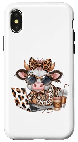 Work from Home Kuh Kaffee Tier Druck Leopard Laptop Damen Hülle für iPhone X/XS Work from Home Kuh Kaffee Tier Druck Leopard Laptop Damen Hülle für iPhone X/XS von Cow Tees NYC