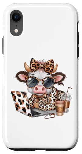 Work from Home Kuh Kaffee Tier Druck Leopard Laptop Damen Hülle für iPhone XR Work from Home Kuh Kaffee Tier Druck Leopard Laptop Damen Hülle für iPhone XR von Cow Tees NYC