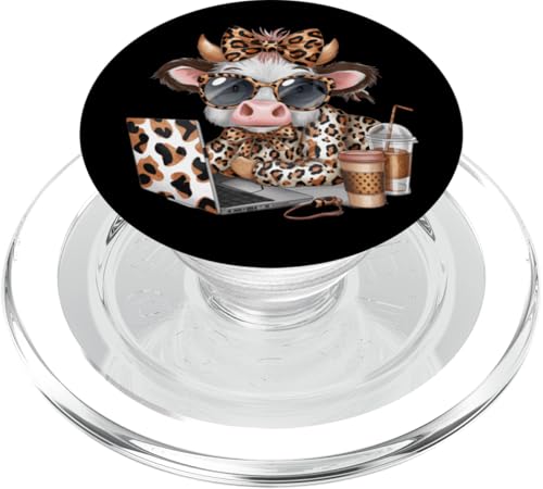 Work from Home Kuh Kaffee Tier Druck Leopard Laptop Damen PopSockets PopGrip für MagSafe von Cow Tees NYC